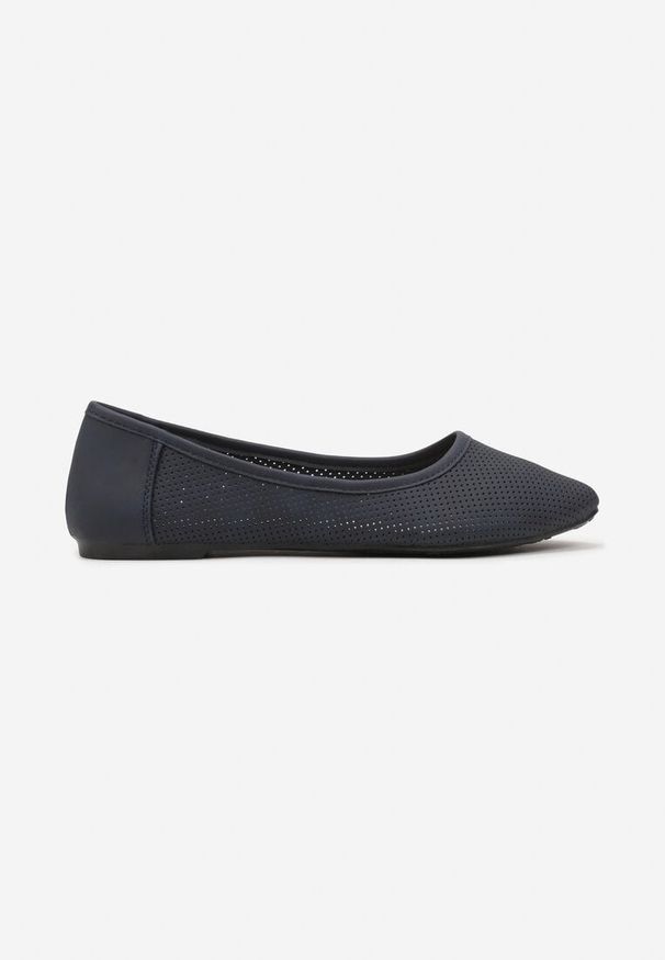 Born2be - Granatowe Siateczkowe Balerinki ze Skórzaną Wkładką Gonira. Okazja: na co dzień. Kolor: niebieski. Materiał: skóra. Obcas: na obcasie. Styl: klasyczny, elegancki, casual. Wysokość obcasa: niski