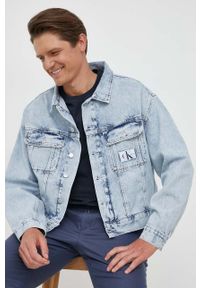 Calvin Klein Jeans kurtka jeansowa męska kolor niebieski przejściowa oversize. Kolor: niebieski. Materiał: bawełna, denim #1