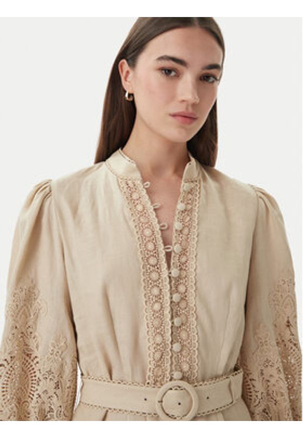 Luisa Spagnoli Sukienka koktajlowa Provina 542925 Beżowy Regular Fit. Kolor: beżowy. Materiał: len. Styl: wizytowy