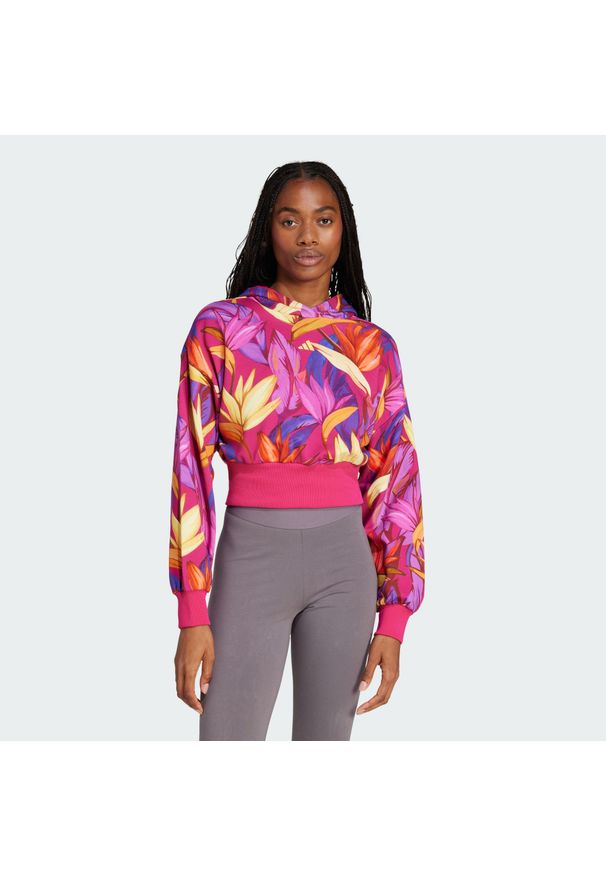 Adidas - Bluza z kapturem adidas x FARM. Typ kołnierza: kaptur. Kolor: różowy. Sport: fitness