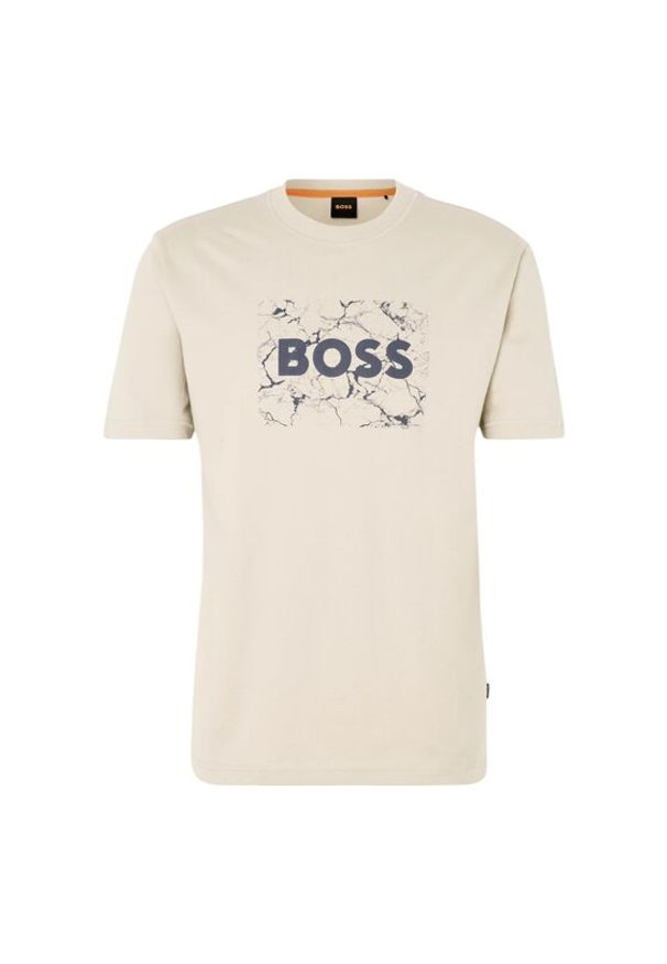 BOSS T-Shirt Logo Space 50539186 Beżowy Regular Fit. Kolor: beżowy. Materiał: bawełna