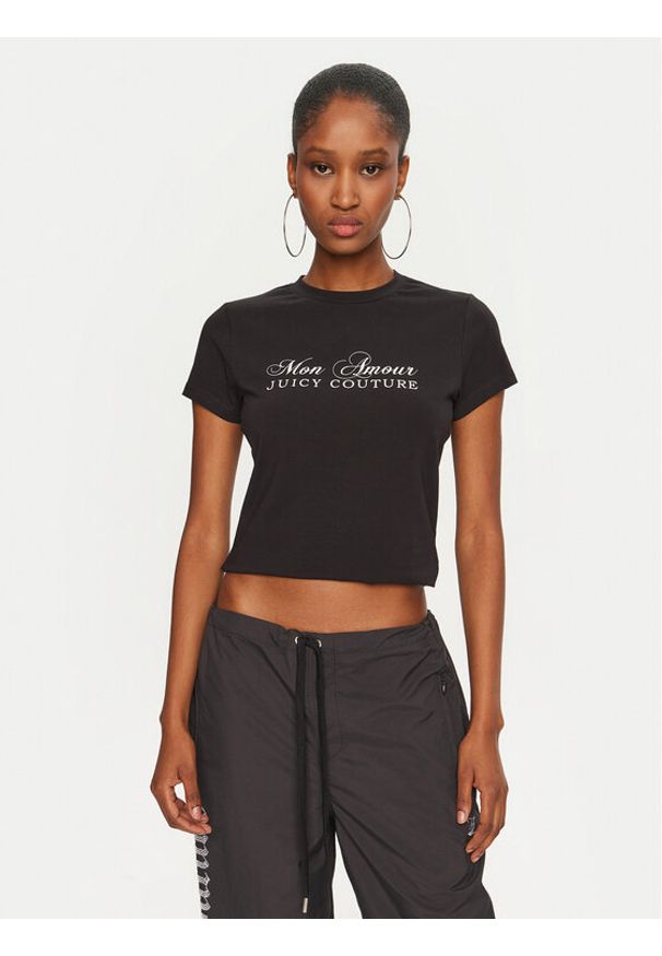 Juicy Couture T-Shirt Mon Amour JCSCT224407 Czarny Slim Fit. Kolor: czarny. Materiał: bawełna