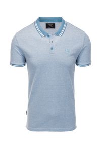 Ombre Clothing - Melanżowa koszulka męska polo z kontrastowym kołnierzykiem - błękitna V3 S1618 - M. Typ kołnierza: polo, kołnierzyk kontrastowy. Kolor: niebieski. Materiał: bawełna. Wzór: melanż #5