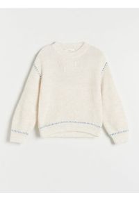 Reserved - Sweter z przeszyciami - złamana biel. Materiał: dzianina
