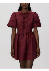 Reserved - Sukienka mini z wiązaniem - bordowy. Kolor: czerwony. Materiał: dzianina. Długość: mini