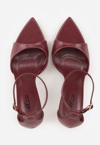 Born2be - Bordowe Sandały na Szpilce ze Sprzączką wokół Kostki Tini. Okazja: na co dzień. Zapięcie: sprzączka. Kolor: czerwony. Materiał: jeans. Obcas: na szpilce. Styl: casual, klasyczny, elegancki #5