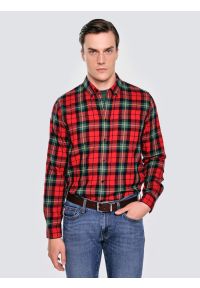 Big-Star - Koszula męska w kratę czerwona Sensitewo 603. Okazja: na co dzień. Kolor: czerwony. Materiał: tkanina, jeans. Wzór: kolorowy, haft, kratka. Styl: casual, elegancki #1