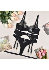 Intica - Zestaw bielizny z koronką elegancki i uwodzicielski Lefka. Kolor: czarny. Materiał: koronka. Wzór: koronka #1