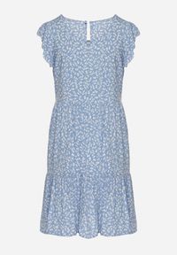 Born2be - Niebieska Bawełniana Sukienka o Rozkloszowanym Kroju z Falbanką Anettes. Kolor: niebieski. Materiał: bawełna. Długość rękawa: krótki rękaw. Typ sukienki: rozkloszowane. Styl: klasyczny #7