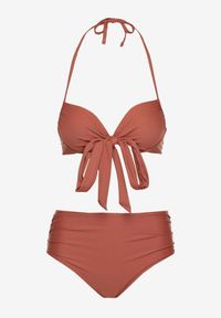 Born2be - Jasnobrązowe Bikini Biustonosz z Ozdobnym Wiązaniem i Majtki Figi Fevonellea. Kolor: brązowy. Wzór: aplikacja #3