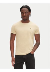 Tommy Jeans T-Shirt DM0DM04411 Beżowy Slim Fit. Kolor: beżowy. Materiał: bawełna