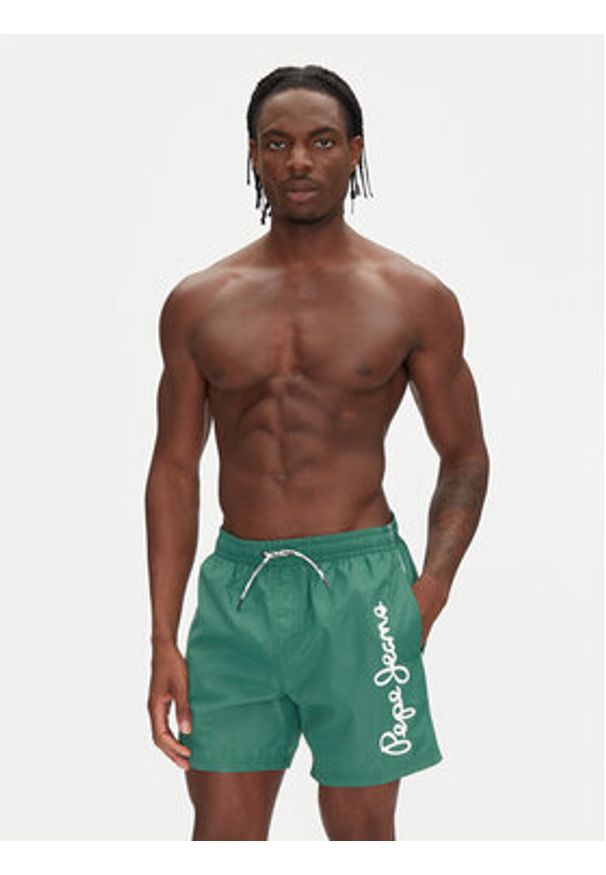 Pepe Jeans Szorty kąpielowe Logo PMB10419 Zielony Regular Fit. Kolor: zielony. Materiał: syntetyk