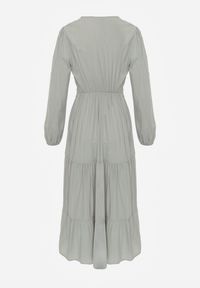 Renee - Zielona Sukienka Rozkloszowana z Falbanką i Koronką Kiaya. Kolor: zielony. Materiał: koronka. Wzór: koronka. Długość: maxi #6