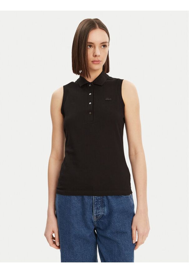 Lacoste Polo PF5445 Czarny Slim Fit. Typ kołnierza: polo. Kolor: czarny. Materiał: bawełna