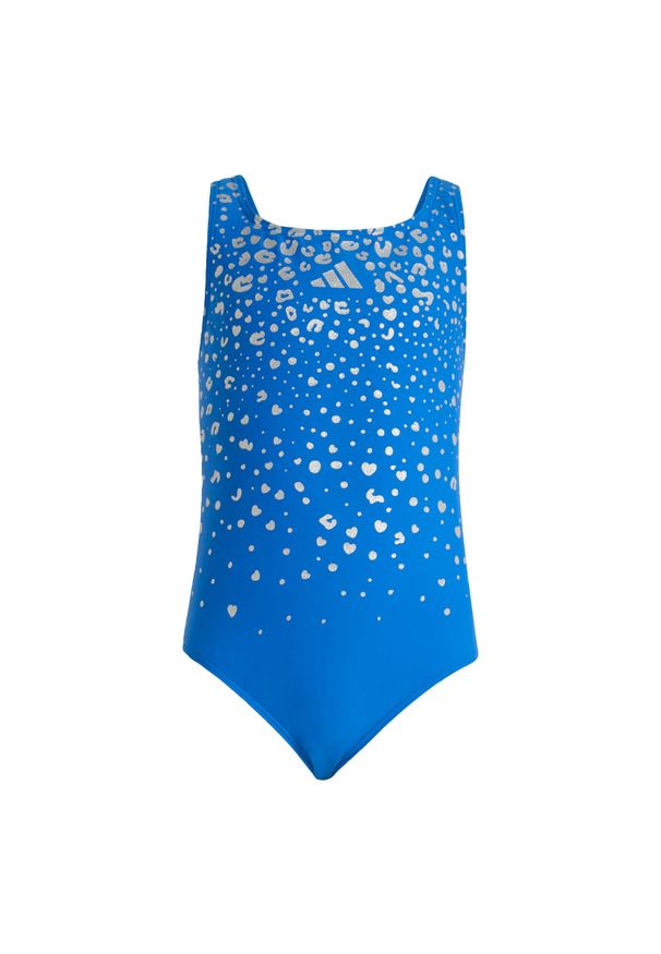 Adidas - Kostium kąpielowy Glitter V-back Swimsuit Kids. Kolor: niebieski. Wzór: nadruk