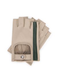 Wittchen - Damskie rękawiczki skórzane bez palców z ozdobnym paskiem beżowo-zielony. Kolor: beżowy, zielony, wielokolorowy. Materiał: skóra. Wzór: aplikacja. Styl: elegancki