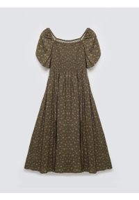 Big-Star - Sukienka damska midi z wiskozy z motywem kwiatowym khaki Bler 303. Typ kołnierza: dekolt w karo. Kolor: zielony. Materiał: wiskoza. Wzór: kwiaty. Sezon: wiosna, lato. Styl: vintage. Długość: midi #6