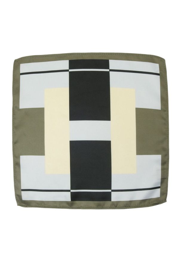Alties - Poszetka Męska ALTIES, Oliwkowo-Szara Wzór Geometryczny, Męska, Elegancka. Kolor: szary, oliwkowy, wielokolorowy. Materiał: poliester. Wzór: geometria