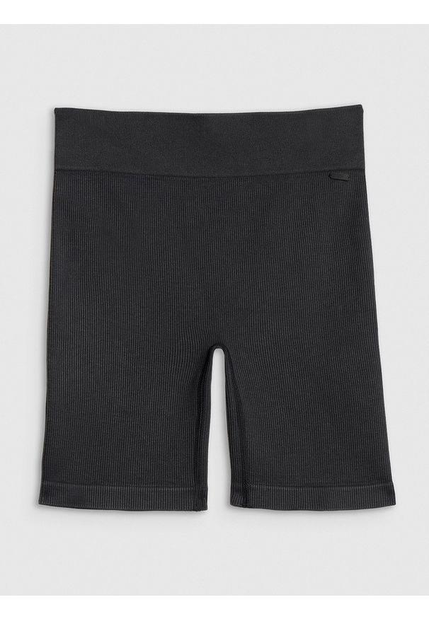 4f - 4F Legginsy krótkie z prążkowanej dzianiny damskie - czarne XS/S. Stan: podwyższony. Kolor: czarny. Materiał: prążkowany, dzianina. Długość: krótkie