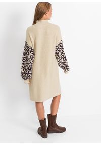 bonprix - Sukienka dzianinowa oversized w cętki leoparda. Kolor: beżowy. Materiał: dzianina