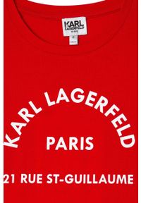 Karl Lagerfeld T-shirt bawełniany dziecięcy kolor czerwony. Okazja: na co dzień. Kolor: czerwony. Materiał: bawełna. Wzór: nadruk. Styl: casual