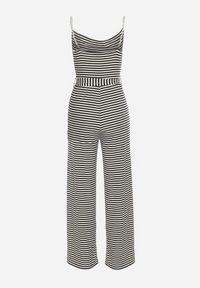 Born2be - Czarno-Biały Kombinezon na Ozdobnych Ramiączkach z Gumką w Pasie i Materiałowym Paskiem Cinna. Kolor: czarny. Materiał: materiał. Długość rękawa: na ramiączkach. Styl: klasyczny #4