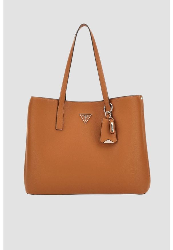 Guess - GUESS Brązowa shopperka damska Meridian Girlfriend. Kolor: brązowy. Materiał: skórzane. Styl: elegancki, casual