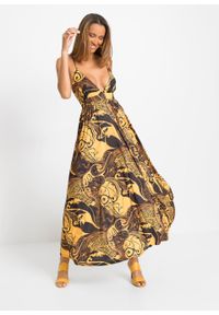 Sukienka z dekoltem halter bonprix czarno-żółty w roślinny wzór. Typ kołnierza: dekolt halter. Kolor: czarny. Długość: maxi #2