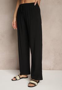 Renee - Czarne Spodnie z Wiskozy High Waist o Szerokim Kroju Avelozi. Okazja: na co dzień. Stan: podwyższony. Kolor: czarny. Materiał: wiskoza. Styl: elegancki, casual #4