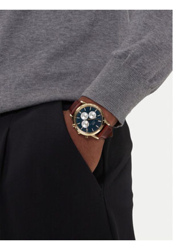 Daniel Wellington Zegarek Iconic Chronograph St Mawes Arctic Panda DW00100875 Brązowy. Kolor: brązowy. Materiał: skóra