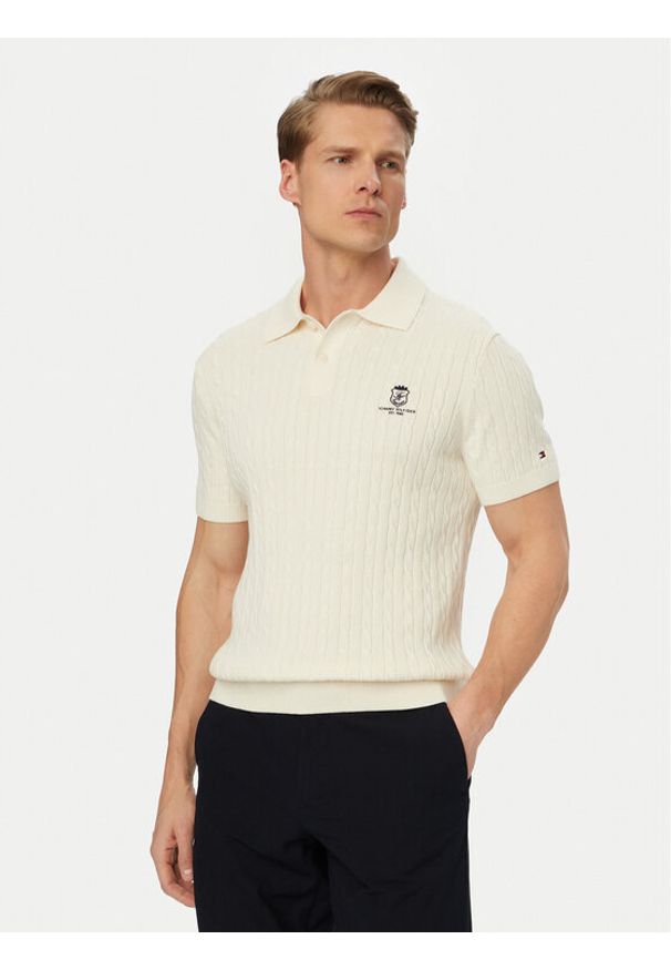 TOMMY HILFIGER - Tommy Hilfiger Polo MW0MW42788 Kremowy Regular Fit. Typ kołnierza: polo. Kolor: kremowy. Materiał: bawełna