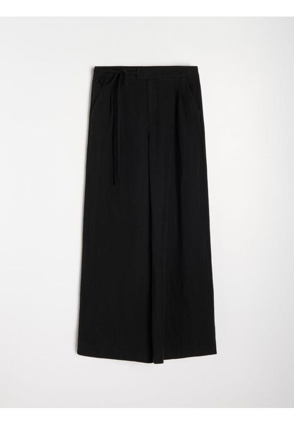 Sinsay - Spodnie wide leg z domieszką lnu - czarny. Kolor: czarny. Materiał: len