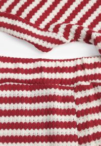 Renee - Beżowo-Czerwony Komplet z Dzianiny w Paski z Bawełną Bluzka z Krótkim Rękawem i Spodnie Akiseithe. Kolor: beżowy. Materiał: bawełna, dzianina. Wzór: paski #4