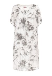 Born2be - Biało-Szara Sukienka z Bawełny Sebaestus. Okazja: na co dzień. Kolekcja: plus size. Kolor: biały. Materiał: bawełna. Wzór: kwiaty. Typ sukienki: proste, dla puszystych. Styl: klasyczny, casual, wakacyjny. Długość: midi #4