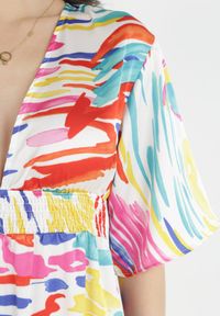 Born2be - Czerwono-Biała Sukienka z Rozcięciem i Fantazyjnym Nadrukiem Nomist. Kolor: czerwony. Wzór: nadruk. Długość: maxi #2