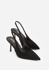 Renee - Czarne Sandały Slingback na Szpilce z Imitacji Zamszu Carilona. Zapięcie: bez zapięcia. Kolor: czarny. Materiał: zamsz. Sezon: lato. Obcas: na szpilce. Wysokość obcasa: średni #3