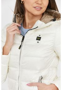 Blauer USA - BLAUER Puchowa kurtka ecru damska z kapturem Claudia fashion down jacket with hood, Rozmiar S. Typ kołnierza: kaptur. Kolor: biały. Materiał: puch
