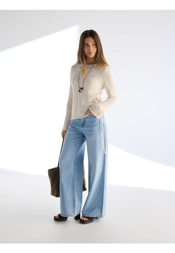 Reserved - Jeansy wide leg - niebieski. Kolor: niebieski