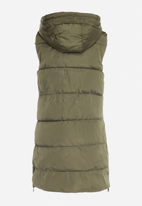 Born2be - Ciemnozielona Pikowana Kamizelka Dwustronna z Kapturem i Sznurkami Leorani. Okazja: na co dzień, na spacer. Typ kołnierza: kaptur. Kolor: zielony. Materiał: jeans. Styl: casual, sportowy