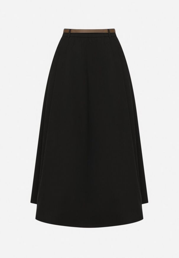 Born2be - Czarna Spódnica o Rozkloszowanym Kroju z Paskiem Vikirana. Okazja: na co dzień. Kolor: czarny. Styl: elegancki, casual