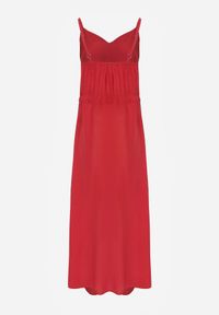 Renee - Bordowa Sukienka z Wiskozy Kena. Okazja: na co dzień. Typ kołnierza: kokarda. Kolor: czerwony. Typ sukienki: proste. Materiał: wiskoza. Długość rękawa: na ramiączkach. Sezon: lato. Styl: casual. Długość: maxi #2