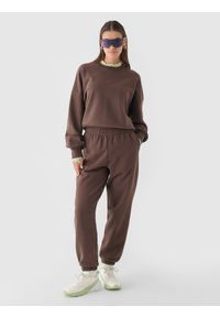 4f - 4F Bluza dresowa oversize nierozpinana bez kaptura damska - brązowa XXL. Okazja: na co dzień. Typ kołnierza: bez kaptura. Kolor: brązowy. Materiał: dresówka. Wzór: gładki, ze splotem. Styl: klasyczny, sportowy, casual