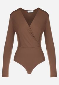 Born2be - Ciemnobrązowe Body Adothee. Kolor: brązowy. Materiał: jeans, dzianina, skóra. Długość rękawa: długi rękaw. Długość: długie. Wzór: gładki. Styl: elegancki