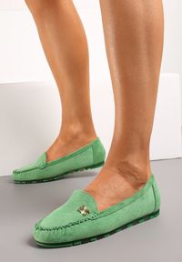 Born2be - Jasnozielone Mokasyny Niwita. Nosek buta: okrągły. Kolor: zielony. Materiał: jeans, len. Wzór: jednolity. Styl: klasyczny