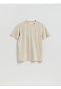 Reserved - T-shirt regular z lnem - beżowy. Kolor: beżowy. Materiał: len #1