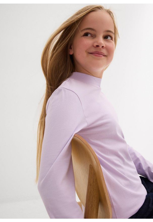 bonprix - Koszulka z golfem (2 szt.). Typ kołnierza: golf. Kolor: fioletowy. Długość rękawa: długi rękaw. Długość: długie. Wzór: gładki