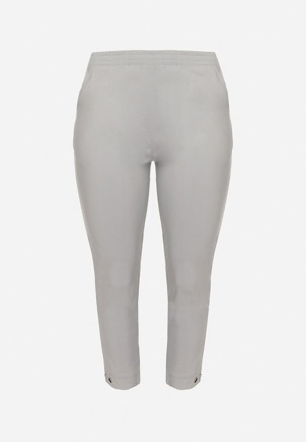 Born2be - Szare Spodnie z Wiskozą z Gumką w Talii i Aplikacjami przy Nogawkach Stellorie. Okazja: na co dzień. Kolekcja: plus size. Kolor: szary. Materiał: wiskoza. Wzór: aplikacja. Styl: casual, elegancki