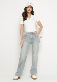 Born2be - Jasnoniebieskie Jeansy o Szerokim Kroju z Wysokim Stanem Lanarion. Okazja: na co dzień. Stan: podwyższony. Kolor: niebieski. Wzór: gładki, aplikacja. Styl: casual #7
