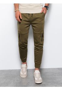 Ombre Clothing - Spodnie męskie dresowe - oliwkowe V1 P1087 - XL. Kolor: oliwkowy. Materiał: dresówka #4