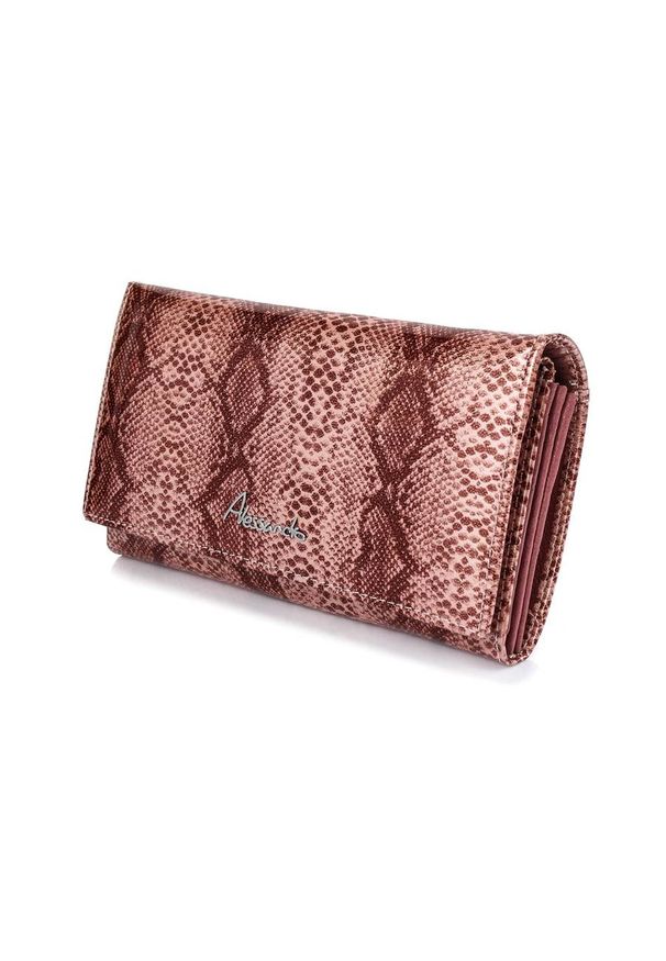 marka niezdefiniowana - Skórzany lakierowany portfel damski pyton różowy Alessandro Paoli U59. Kolor: różowy. Materiał: skóra